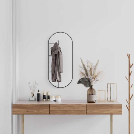Vidaxl – Miroir mural noir 80x35 cm ovale – Verre et cadre PVC – Épaisseur 4 mm – Design minimaliste pour espaces réduits