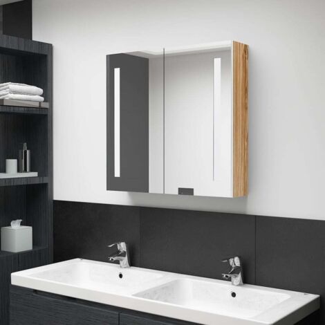 Armoire de salle de bain à miroir LED blanc et chêne 62x14x60cm vidaXL