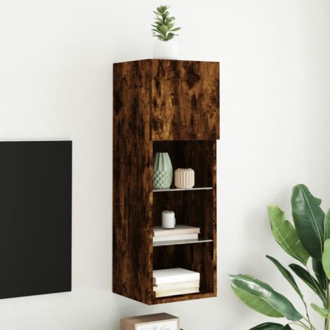 Meuble TV avec lumières LED chêne fumé 30,5x30x90 cm vidaXL