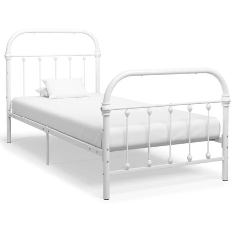 Vidaxl – Cadre de lit métal blanc 90x200 cm – Construction solide – Lattes en métal pour soutien optimal – Hauteur 32 cm – Assemblage requis (1/5)