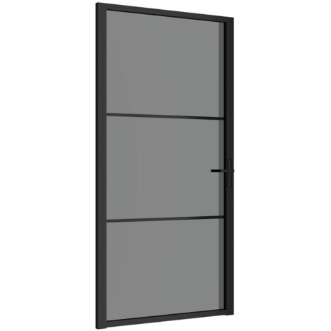 Vidaxl – Porte coulissante intérieure 102,5x201,5 cm – Verre trempé noir – Aluminium – Installation facile dans cadre bois 35-50 mm