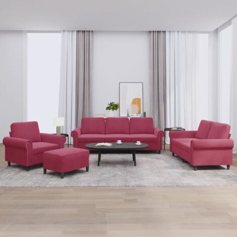 Ensemble de canapés 4 pcs avec coussins Rouge bordeaux Velours vidaXL (1/5)