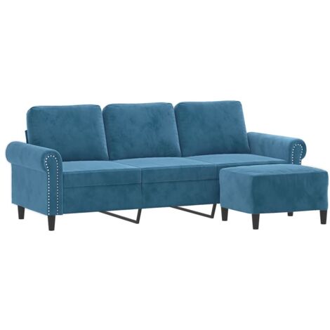 Canapé à 3 places avec repose-pieds Bleu 180 cm Velours vidaXL (1/5)