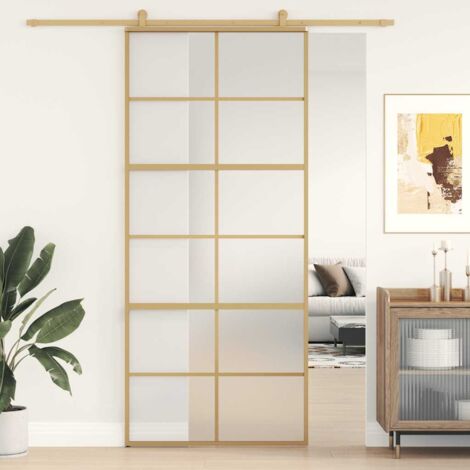 Porte coulissante doré 90x205 cm verre ESG dépoli et aluminium vidaXL