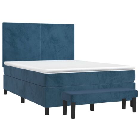 Sommier à lattes de lit et matelas Bleu foncé 140x190cm Velours vidaXL (1/5)