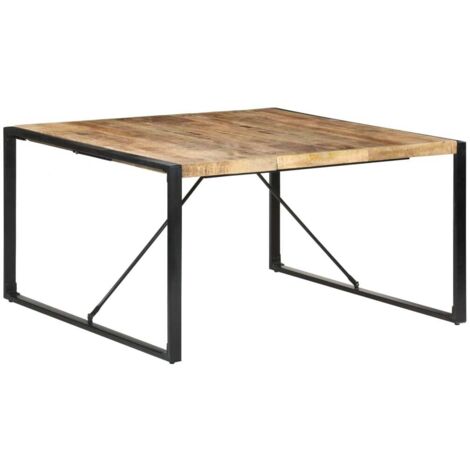 Vidaxl – Table de salle à manger carrée 140x140 cm – Bois de manguier brut – Pieds en acier noir – Pour repas familiaux ou dîners entre amis (1/5)
