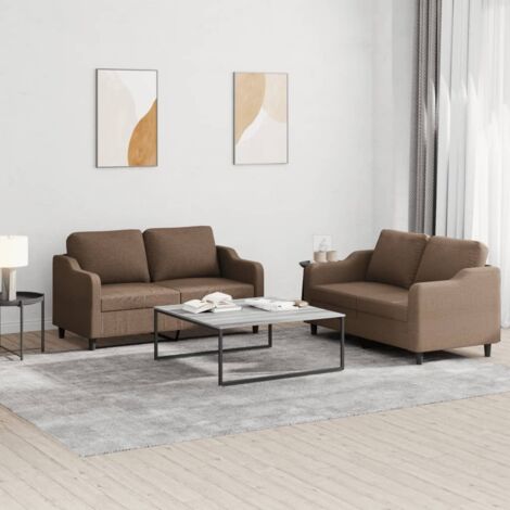 Ensemble de canapés 2 pcs avec coussins Marron Tissu vidaXL (1/5)