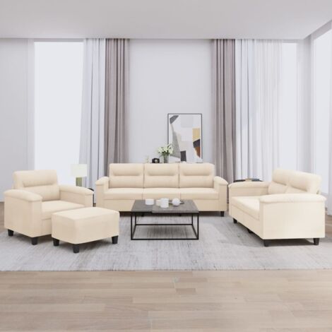 Vidaxl – Ensemble de canapés 4 pcs avec coussins – Canapé droit en microfibre beige – Structure en métal et contreplaqué – Dimensions compactes (1/5)