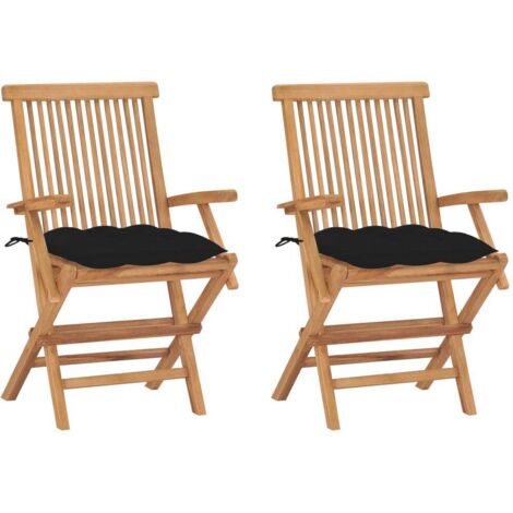 Chaises de jardin avec coussins noir lot de 2 Bois teck massif vidaXL (1/5)