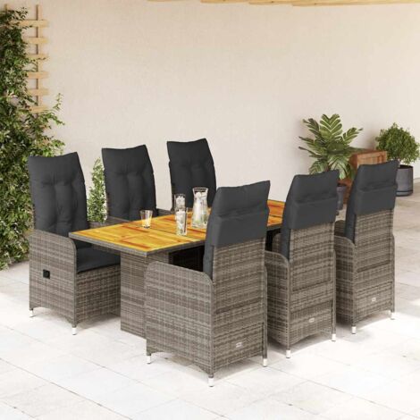 vidaXL Ensemble de bistro de jardin 7 pcs coussins gris poly rotin (1/5)