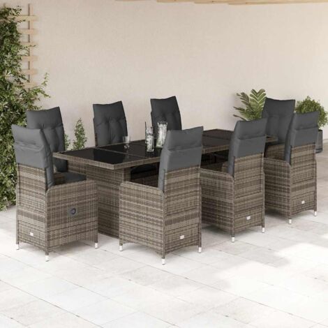vidaXL Ensemble de bistro de jardin 9 pcs coussins gris poly rotin (1/5)
