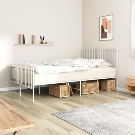 Cadre de lit métal sans matelas et pied de lit blanc 135x190 cm vidaXL (1/5)