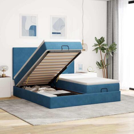 Cadre de lit ottoman avec matelas bleu foncé 160x200 cm velours vidaXL (1/5)