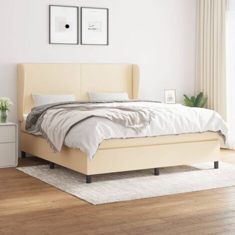 vidaXL Sommier à lattes de lit avec matelas Crème 160x200 cm Tissu (1/5)