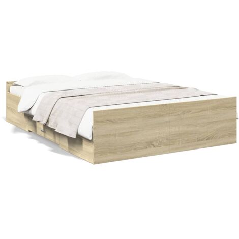 Vidaxl – Cadre de lit avec tiroirs 120x200 cm – Chêne sonoma – Bois d'ingénierie – Dimensions tiroirs 69,5x31,5 cm – Assemblage requis (1/6)