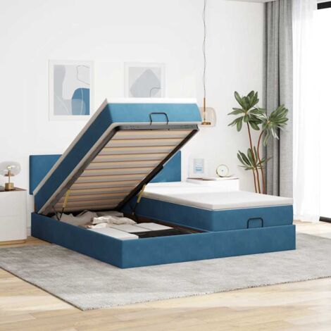 Cadre de lit ottoman avec matelas bleu foncé 160x200 cm velours vidaXL (1/5)
