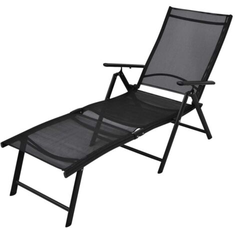 Chaise longue pliable Aluminium Noir vidaXL (1/5)
