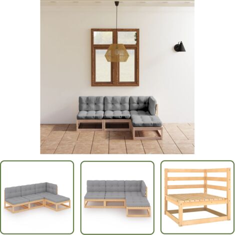 The Living Store Salon de jardin 4 pcs avec coussins Bois de pin massif - Salon De Jardin - Mobilier De Jardin - Ensemble Salon De Jardin - Meubles De Jardin - Bois De Pin (1/5)