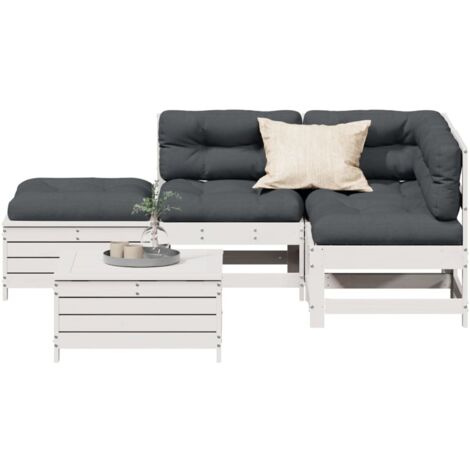 Salon de jardin 5 pcs avec coussins blanc bois massif de pin vidaXL (1/5)