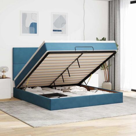VidaXL Cadre de lit ottoman avec matelas bleu foncé 160x200 cm velours (1/5)