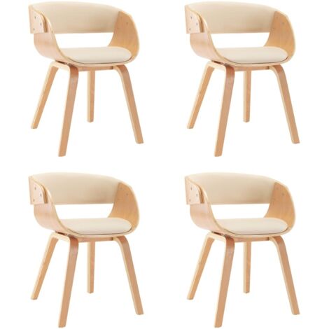Vidaxl – Lot de 4 chaises à manger crème – Cadre en bois courbé – Rembourrage similicuir – Hauteur d'assise 48 cm – Largeur 42 cm (1/5)