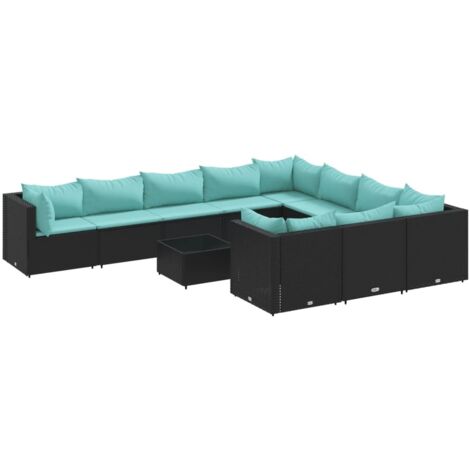 Salon de jardin 11 pcs avec coussins noir résine tressée vidaXL (1/5)