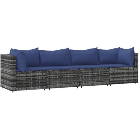 The Living Store Salon de jardin 4 pcs avec coussins Gris Résine tressée - Salon De Jardin - Mobilier De Jardin - Canapé Extérieur - Ensemble De Salon D'extérieur - Canapé D'angle (1/6)