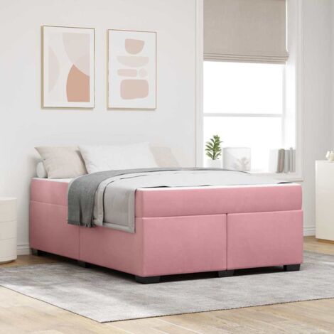 vidaXL Cadre de lit avec matelas Rose 140 x 200 cm Velours (1/5)