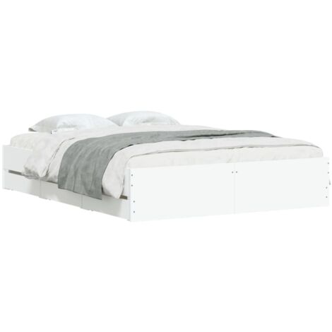 Vidaxl – Cadre de lit blanc 140x200 cm avec tiroirs – Bois d'ingénierie – Lattes en contreplaqué – Dimensions tiroirs 65x30x15,5 cm (1/5)
