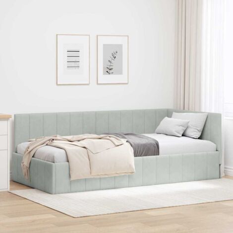 Cadre de lit d'angle Gris clair 100 x 200 cm Velours vidaXL (1/5)