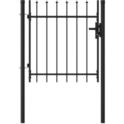Vidaxl – Portillon acier noir 100x150 cm avec dessus à pointe – Charnière à boulon pour verrouillage rapide – Poteaux de support inclus (1/6)