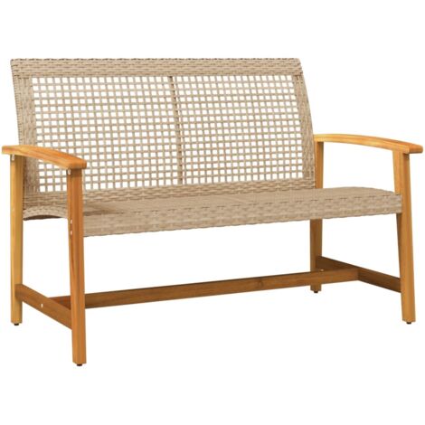 Vidaxl – Banc de jardin 112 cm en résine tressée et bois d'acacia – Résistant aux UV – Dimensions 112 x 64 x 80 cm – Confort optimal pour terrasses