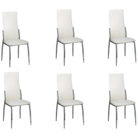 Vidaxl – Lot de 6 chaises scandinaves en similicuir blanc – Design ergonomique – Pieds en chrome – Dimensions 43x54x100 cm – Hauteur d'assise 45,5 cm (1/5)