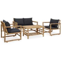 Vidaxl – Salon de jardin 4 pcs en bambou avec coussins gris foncé – Banc, 2 chaises et table – Dimensions banc 115x65x71cm