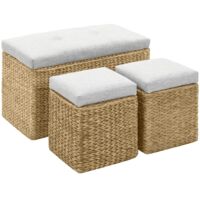 Vidaxl – Banc d'entrée avec 2 poufs en jacinthe d'eau – Grand espace de rangement – Confort d'assise avec coussins – Pour intérieur moderne