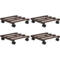 Vidaxl – Support roulant à plantes en bois de cèdre 4 pcs 25 x 25 cm – Roulettes pivotantes 360° – Capacité 3 kg – Compact et durable