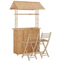 Mobilier De Bar Jardin 3 Pièces VidaXL – Table Et 2 Chaises En Bambou – Neuf