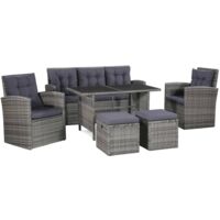Vidaxl – Salon de jardin 6 pcs résine tressée gris – Coussins épais 5 cm – Table 120x70 cm en bois d'acacia – Fauteuils confortables