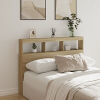 Vidaxl – Tête de lit avec LED chêne sonoma 140x17x102 cm – Bois d'ingénierie – Lumières LED RVB personnalisables – Grand espace de rangement
