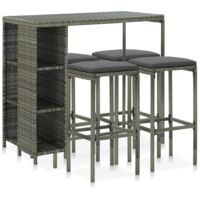 vidaXL 5 Piece Garden Bar Set with Cushions Poly Rattan Grey (313447+313477)