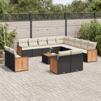 Salon de jardin avec coussins 14 pcs noir résine tressée vidaXL
