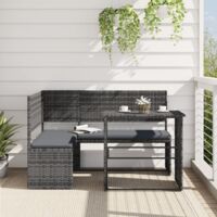 Vidaxl – Canapé de jardin en forme de L gris – Résine tressée et acier enduit de poudre – Coussins épais pour confort – Table pliable incluse