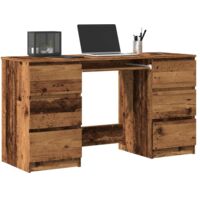 Vidaxl – Bureau droit vieux bois 140x50x77 cm – Bois d'ingénierie – 6 tiroirs – Surface lisse et résistante à l'humidité