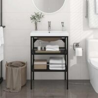 Vidaxl – Cadre de lavabo salle de bain vasque à encastrer noir fer – Dimensions 59x38x83 cm – Avec vasque céramique blanche – Fixation murale incluse