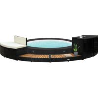 Vidaxl – Cadre de spa noir en résine tressée et bois d'acacia – Espace de rangement intégré – Résistant aux intempéries – Confort avec mini-canapé