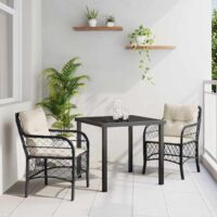 vidaXL Ensemble de salle à manger pour jardin 3 pcs Noir polyrotin