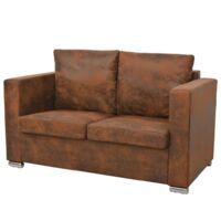 Vidaxl – Canapé convertible 2 places 137x73x82 cm – Cuir daim artificiel marron – Coussins amovibles – Assemblage facile