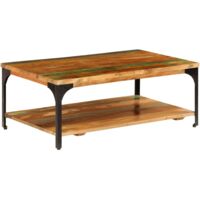 Vidaxl – Table basse fixe 100x60x35 cm – Bois de récupération solide – Cadre en acier enduit de poudre – Étagère intégrée pour rangement