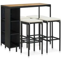 Vidaxl – Ensemble de bar de jardin 5 pcs – Résine tressée noire – Coussins amovibles – Dimensions table 120x60x110 cm – Tabourets 38x38x76 cm