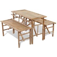 Vidaxl – Table de brasserie en bambou 100 cm avec 2 bancs – Table de jardin durable – Idéale pour terrasses et patios – Gain de place